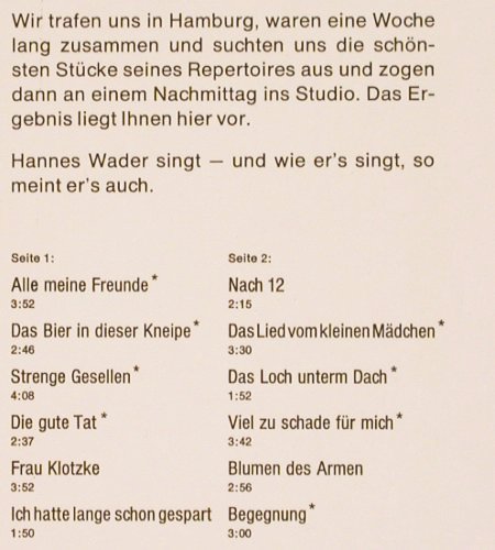 Wader,Hannes: singt..., Philips (844 360 PY), D Typ: LP Best.-Nr.: V1898 Preis: 7,50 Euro