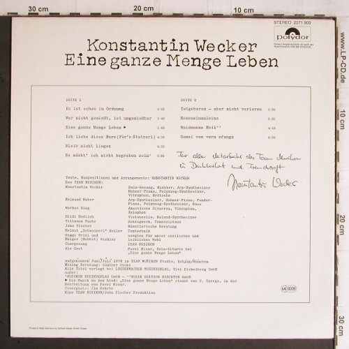 Wecker,Konstantin: Eine ganze Menge Leben, Polydor (2371 900), D, 1978 Typ: LP Best.-Nr.: V209 Preis: 6,00 Euro