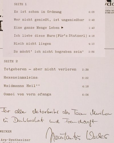 Wecker,Konstantin: Eine ganze Menge Leben, Polydor (2371 900), D, 1978 Typ: LP Best.-Nr.: V209 Preis: 6,00 Euro