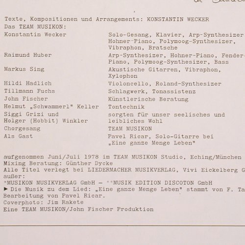 Wecker,Konstantin: Eine ganze Menge Leben, Polydor (2371 900), D, 1978 Typ: LP Best.-Nr.: V209 Preis: 6,00 Euro