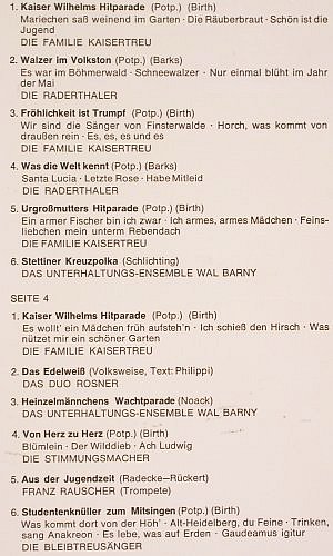V.A.Kaiser Wilhelms Hitparade: 59 unsterbl.Schlagererf.d.g.a.Zeit, Emi Odeon (SMO 2119/20), D,Foc Typ: 2LP Best.-Nr.: V2211 Preis: 5,00 Euro