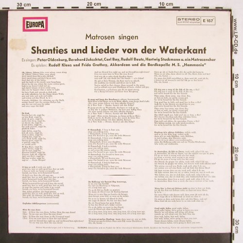 V.A.Shanties und Lieder von der: Waterkant, P.Oldenburg...Jakschtat, Europa (E 157), D, 15Tr. Typ: LP Best.-Nr.: V2485 Preis: 5,00 Euro