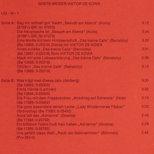 Weiser,Grete / Viktor de Kowa: Same, vg+/m-, Dicophilia (UG-W-1), D Typ: LP Best.-Nr.: V284 Preis: 6,00 Euro