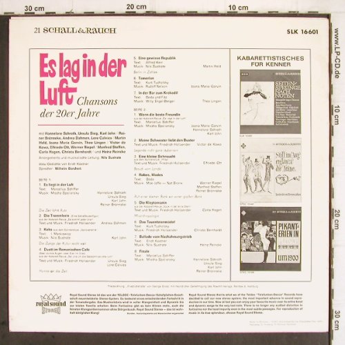 V.A.Es lag in der Luft: Chansons d.20er Jahre, Decca, Schall&Rauch 21(SLK 16 601), D,  - LP - V287 - 9,00 Euro