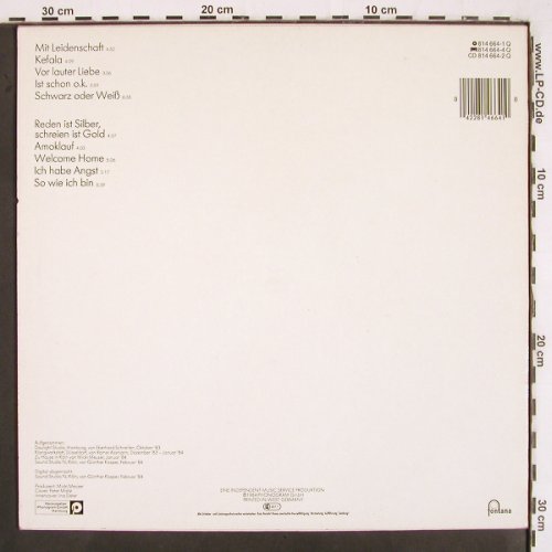 Deter Band,Ina: Mit Leidenschaft (gelb), Fontana (814 664-1 Q), D, 1984 Typ: LP Best.-Nr.: V2915 Preis: 5,00 Euro