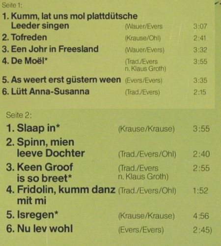 Behrend,Annegret: Lat uns plattdütsche Leeder singen, Brook(6001), D, 1980 - LP - V3129 - 9,00 Euro