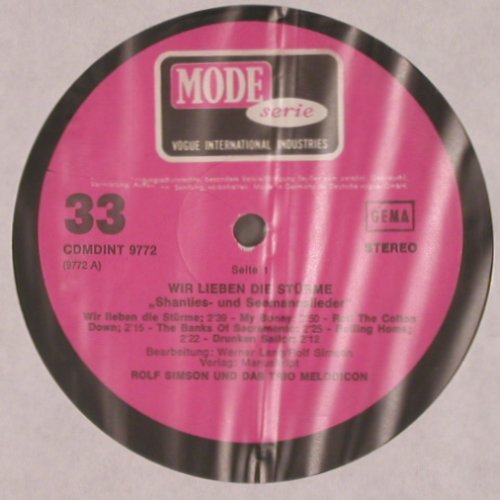 Simson,Rolf & d. Trio Melodicon: Wir lieben die Stürme, Vogue Mode Serie (CDMDINT 9772), D Typ: LP Best.-Nr.: V3542 Preis: 12,50 Euro