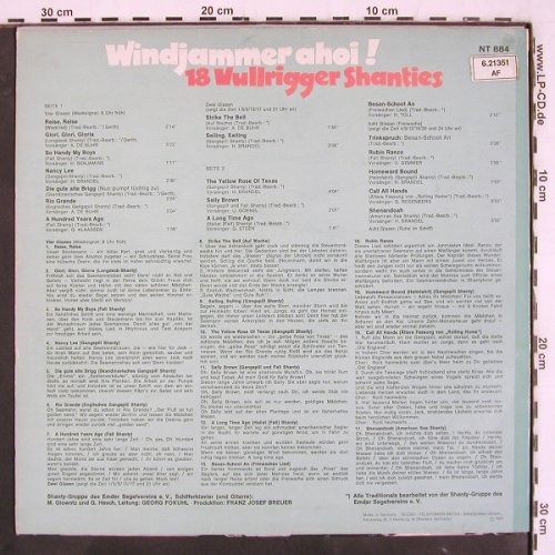 Shanty-Gruppe d. Emder Segelvereins: Windjammer Ahoi !,Sticker on Cover, Telefunken (NT 884), D, 1974 Typ: LP Best.-Nr.: V3546 Preis: 6,00 Euro