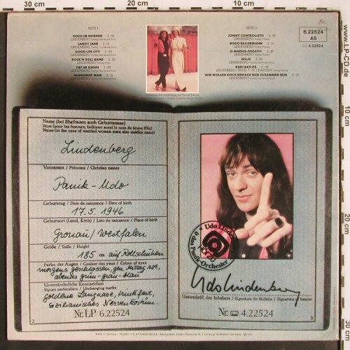 Lindenberg,Udo: Panik-Udo, Foc, vg+/vg+, Telefunken/HörZu (6.22524 AS), D, 1976 Typ: LP Best.-Nr.: V3624 Preis: 9,00 Euro