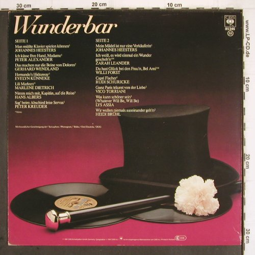 V.A.Wunderbar: Heesters... Heidi Brühl, CBS / HörZu (CBS 85 346), NL, 14 Tr., 1981 Typ: LP Best.-Nr.: V377 Preis: 5,00 Euro