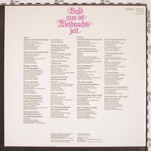 V.A.Bald nun ist Weihnachts-Zeit: Rundf.Kinderchor Berlin,Thomaner..., Eterna (8 26 101), DDR, 1976 Typ: LP Best.-Nr.: V3804 Preis: 6,00 Euro