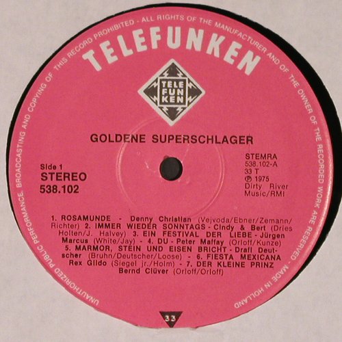 V.A.Goldene Superschlager: Dennie Christian... Udo Jürgens, Telefunken(538.102), NL, 1975 - LP - V3966 - 5,00 Euro