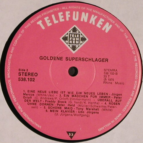 V.A.Goldene Superschlager: Dennie Christian... Udo Jürgens, Telefunken(538.102), NL, 1975 - LP - V3966 - 5,00 Euro