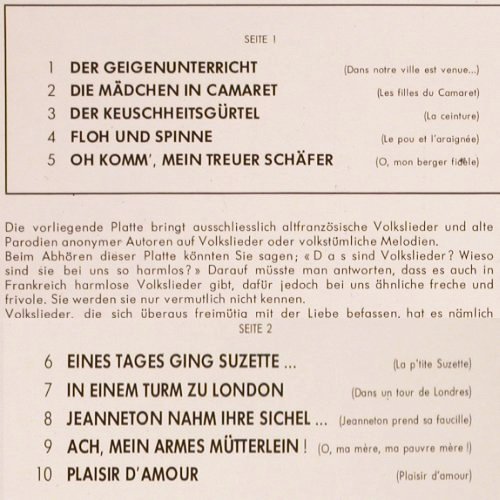 Vita,Helen: Frechsten Chansons a.d.alten Frankr, Vogue (LDTS 19001), D, 1965 Typ: LP Best.-Nr.: V539 Preis: 9,00 Euro