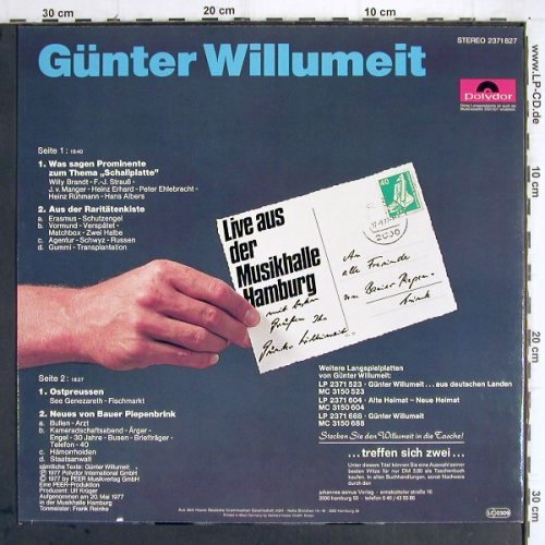 Willumeit,Günter: Live aus der Musikhalle Hamburg, Polydor(2371 827), D, 1977 - LP - V613 - 6,00 Euro