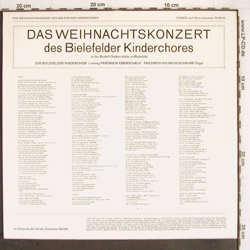 Bielefelder Kinderchor: Das Weihnachts-Konzert, Foc, Eurodisc (74 765 IK), D Typ: LP Best.-Nr.: V645 Preis: 5,00 Euro