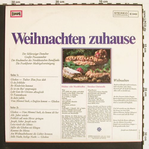 V.A.Weihnachten zuhause: Der Schleswiger Domchor..., Europa (E 349), D, 1974 Typ: LP Best.-Nr.: V7396 Preis: 5,00 Euro.