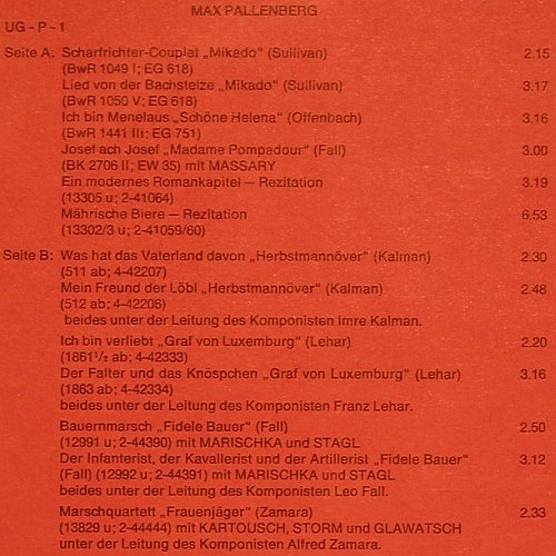 Pallenberg,Max: Serie für Liebhaber und Sammler, Discophilia(UG-P-1), D hist.rec,  - LP - V746 - 9,00 Euro