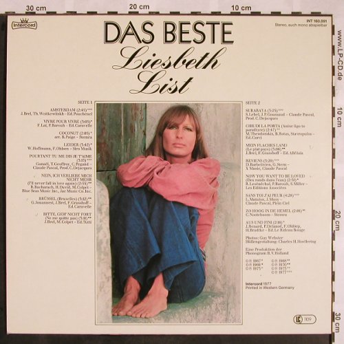 List,Lisbeth: Das Beste, Intercord(INT 160.091), D, 1977 - LP - X1234 - 7,50 Euro