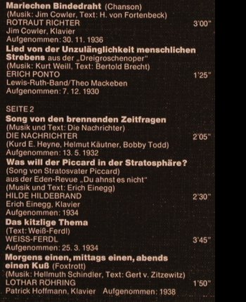 V.A.Dokumente-Kabarett Und Chansons: Der 30er Jahre,17 Tr.,m-/vg+, Telefunken(6.41908 AJ), D, 1962 - LP - X1316 - 7,50 Euro