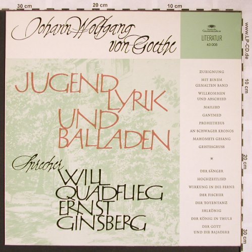 Quadflieg,Will & E.Ginsberg: J.W.Goethe:Jugendlyrik & Balladen, Deutsche Gramophon(43 008), D,  - LP - X1560 - 7,50 Euro