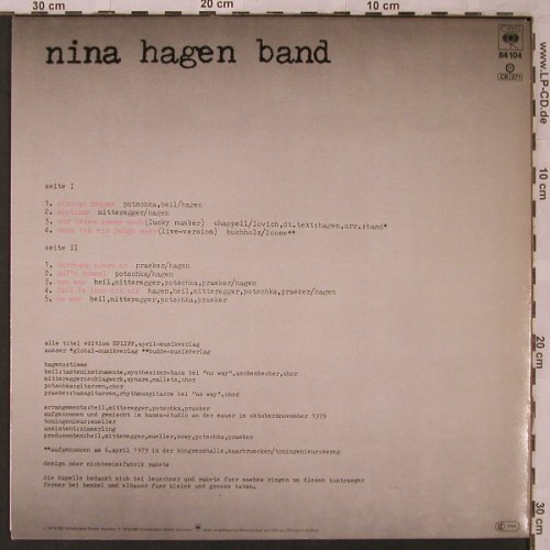 Hagen Band,Nina: Unbehagen, CBS(CBS 84 104), NL, 1979 - LP - X2666 - 6,00 Euro