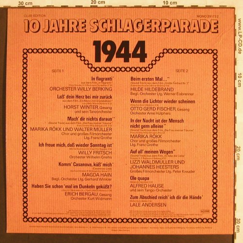 V.A.Schlagerparade-10Jahre-1941-50: 1944-Orch.Willy Berking..L.Andersen, Polydor,Club Ed.(29 173 2), D, Mono,  - LP - X3176 - 4,00 Euro
