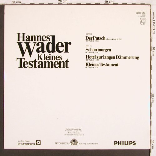 Wader,Hannes: Kleines Testament, Philips(6305 319), D, 1976 - LP - X3225 - 6,00 Euro