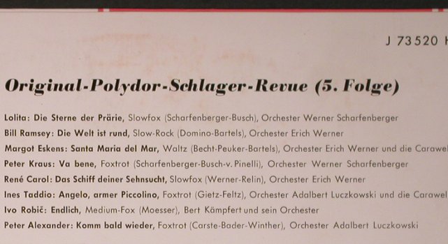 V.A.Original-Polydor-Schlager-Revue: 5.Folge-Lolita...P.Alexander, Polydor/Bertelsmann(J 73 520), D, 1961 - 10inch - X5189 - 7,50 Euro
