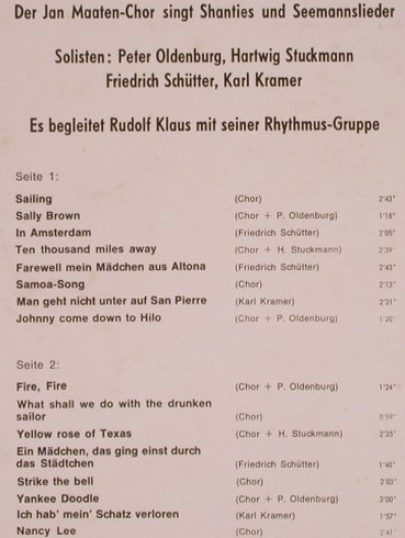 Maaten-Chor,Jan singt Shanties...: Auf Hoher See, Europa (E 145), D Typ: LP Best.-Nr.: X5366 Preis: 6,00 Euro