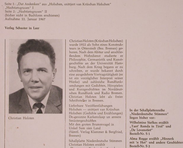 Holsten,Christian: Dat Andenken, Hochtiedsgrusen, Schuster in Leer(S 15), D, 1967 - 10inch - X5737 - 12,50 Euro