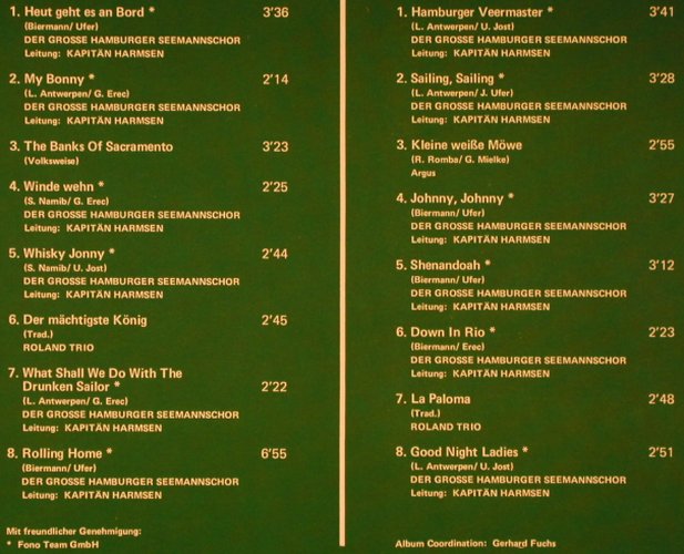 Kaptän Harmsen-Chor / Roland Trio: Die schönsten Seemannslieder, Heimatland/Bellaphon(230 17 007), D, 1985 - LP - X5739 - 6,00 Euro