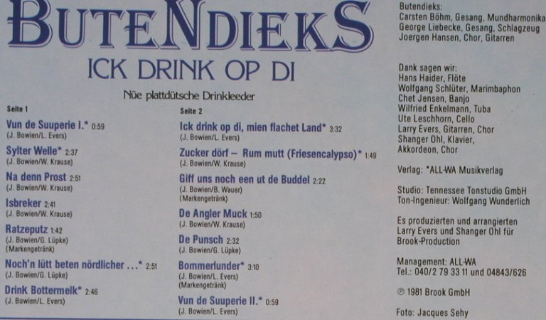 Butendieks: Ick Drink Op Di, Brook (0060.418), D, 1981 Typ: LP Best.-Nr.: X5740 Preis: 6,00 Euro
