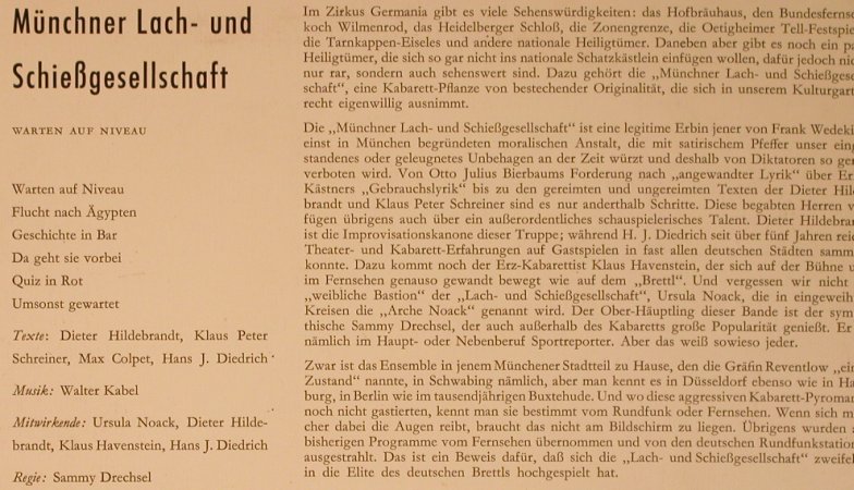 Münchner Lach-u.Schießgesellschaft: Warten auf Niveau, vg+/m-, Bertelsmann(53 144), D, 1959 - 10inch - X5857 - 12,50 Euro