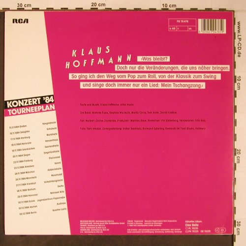 Hoffmann,Klaus: Konzert'84, RCA(PG 70 476), D, 1984 - LP - X6338 - 9,00 Euro