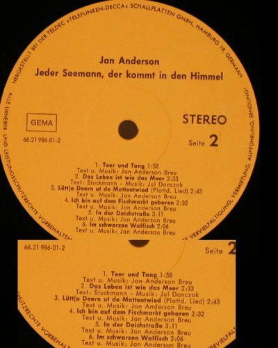 Anderson,Jan: Jeder Seemann, der kommt i.d.Himmel, Teldec,m /--(66.21 986-01), D,NO Cover,  - LP - X6753 - 9,00 Euro