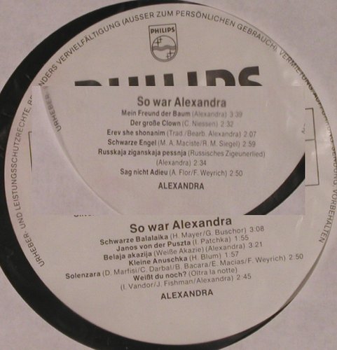 Alexandra: So War...  Platte 2, NO COVER, Philips Musterplatte(9299 411), D,  - LP - X6796 - 5,00 Euro