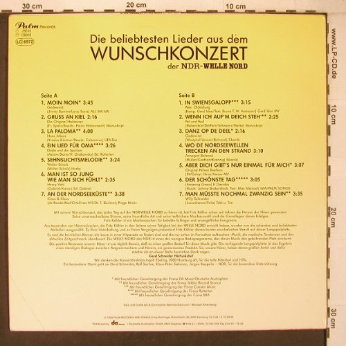 V.A.Wunschkonzert d. NDR-Welle Nord: Die beliebtesten Lieder a.d.Wunschk, Palm Records,m-/vg+ (28 010), D, woc, 1989 Typ: LP Best.-Nr.: X7014 Preis: 6,00 Euro