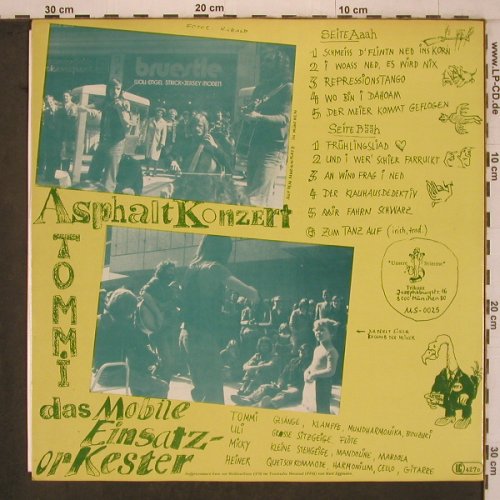 Tommi und das Mobile Einsatz-Orkest: Asphaltkonzert, Trikont (US-0025), D, 1976 Typ: LP Best.-Nr.: X7602 Preis: 15,00 Euro