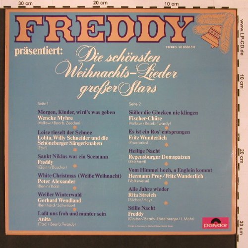 V.A.Freddy pres.  - Die schönsten: Weihnachts-Lieder Großer Stars, Polydor(98 0666 511), D, 1974 - LP - X9024 - 6,00 Euro