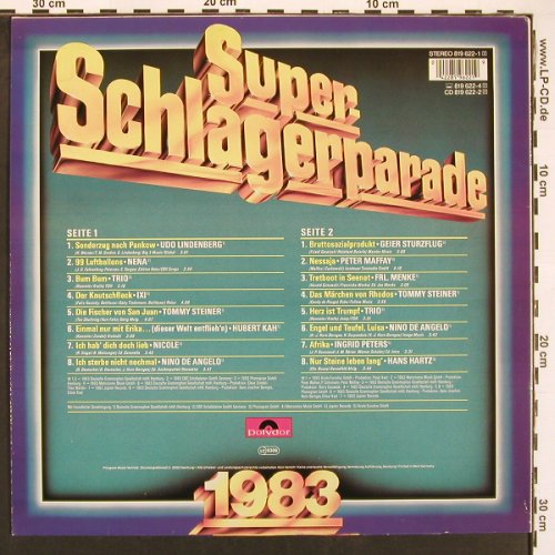 V.A.Super Schlagerparade 1983: Udo Lindenberg.. Hans Hartz, Polydor (819 622), D, 16Tr. Typ: LP Best.-Nr.: X9537 Preis: 5,00 Euro