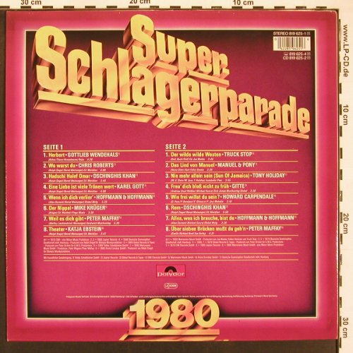 V.A.Super Schlagerparade 1980: Gottlieb Wendehals... Peter Maffay, Polydor. m-/vg+ (819 625), D, 16Tr. Typ: LP Best.-Nr.: X9538 Preis: 5,00 Euro