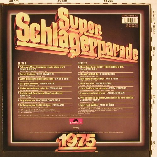 V.A.Super Schlagerparade 1975: Demis Roussos... Mike Krüger, Polydor (819 696), D, 16Tr. Typ: LP Best.-Nr.: X9539 Preis: 5,00 Euro