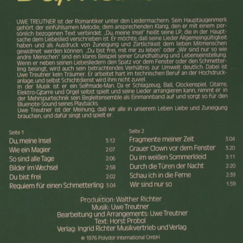Treutner,Uwe: Du, meine Insel, Polydor (2371 716), D, 1976 Typ: LP Best.-Nr.: Y1763 Preis: 5,00 Euro