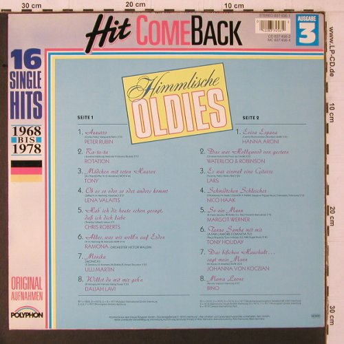V.A.Hit Come Back: Himmlische Oldies Nr.3, 1968-1978, Polyphon(837 456-1), D, 1978 - LP - Y1766 - 5,00 Euro
