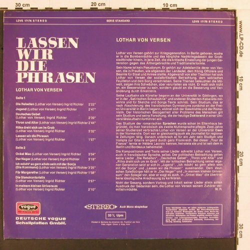 von Versen,Lothar: Lassen wir die Phrasen, vg+/m-, Vogue (LDVS 17176), D, 1970 Typ: LP Best.-Nr.: Y1920 Preis: 6,00 Euro
