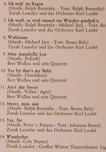 Leander,Zarah / Peter Kreuder: Wunderbar, Wunderbar.., Deutscher Schallpl.Club (H 012), D Typ: LP Best.-Nr.: Y1990 Preis: 9,00 Euro