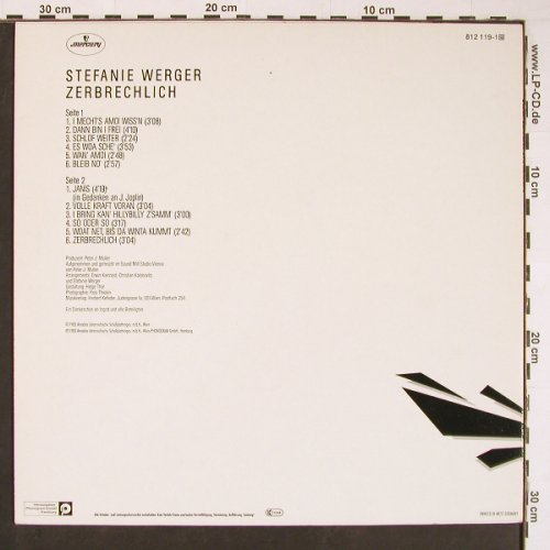 Werger,Stefanie: Zerbrechlich, Mercury (812 119-1), D, 1983 Typ: LP Best.-Nr.: Y212 Preis: 6,00 Euro