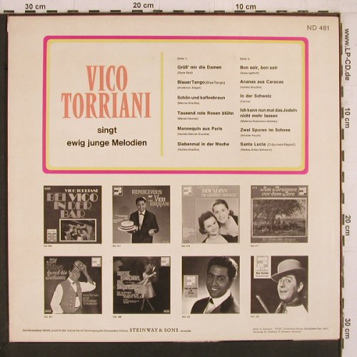 Torriani,Vico: singt ewig Junge Melodien, Decca, Promo-Stol (ND 481), D, 1968 Typ: LP Best.-Nr.: Y2256 Preis: 6,00 Euro