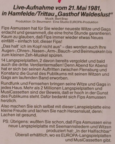 Asmussen,Fips: Das halt' ich im Kopf nicht aus!, Europa (111 166.3), D, 1981 Typ: LP Best.-Nr.: Y2380 Preis: 6,00 Euro